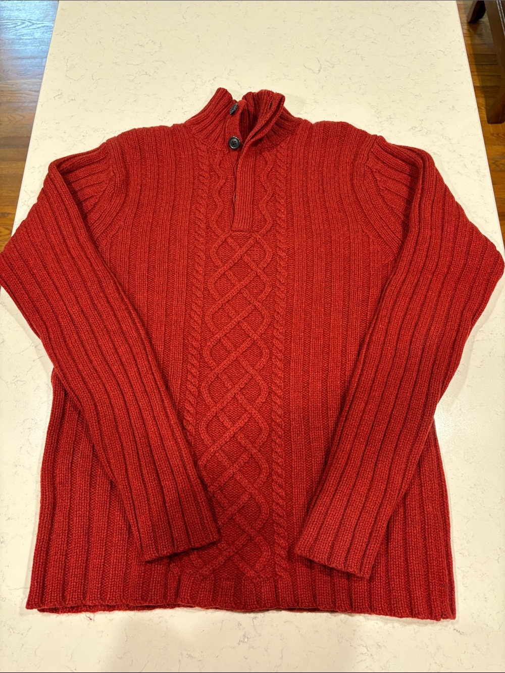GAP Men's Wool Red Cable-Knit Zip Mock Neck Sweater